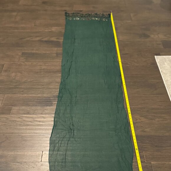 Sue Wong 100% Silk Scarf Dress Green Gold Sheer Shawl Hand Beaded Jewel Large #2 - Picture 11 of 14